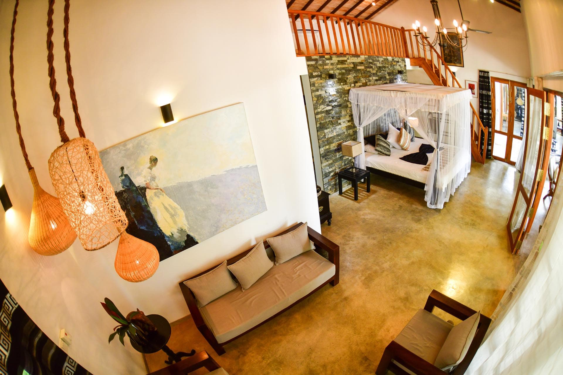 Die besten Zimmer in Hikkaduwa, Sri Lanka. Geräumige Admiral-Suite im Tropical House Jungleside VIlla – Suite-Interieur